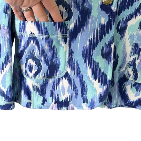 Lilly Pulitzer Mindy Shawl Collar‎ Cardigan Blazer in Blue Swish Print, Size XS - Picture 7 of 11